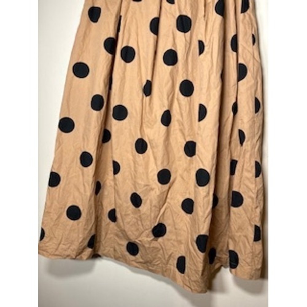 WHO WHAT WEAR Midi Skirt 4 Tan Black Polka Dot Button Front Cotton Retro A-Line - Picture 5 of 7